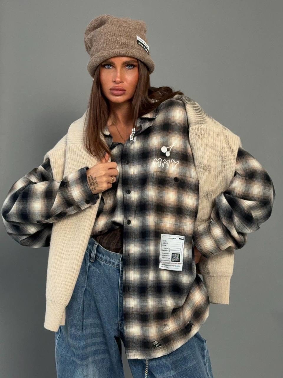 теплая рубашка оверсайз в клетку,рубашка женская оверсайз в клетку,рубашка в клетку оверсайз jain,рубашка miu miu оверсайз,рубашка женская в клетку