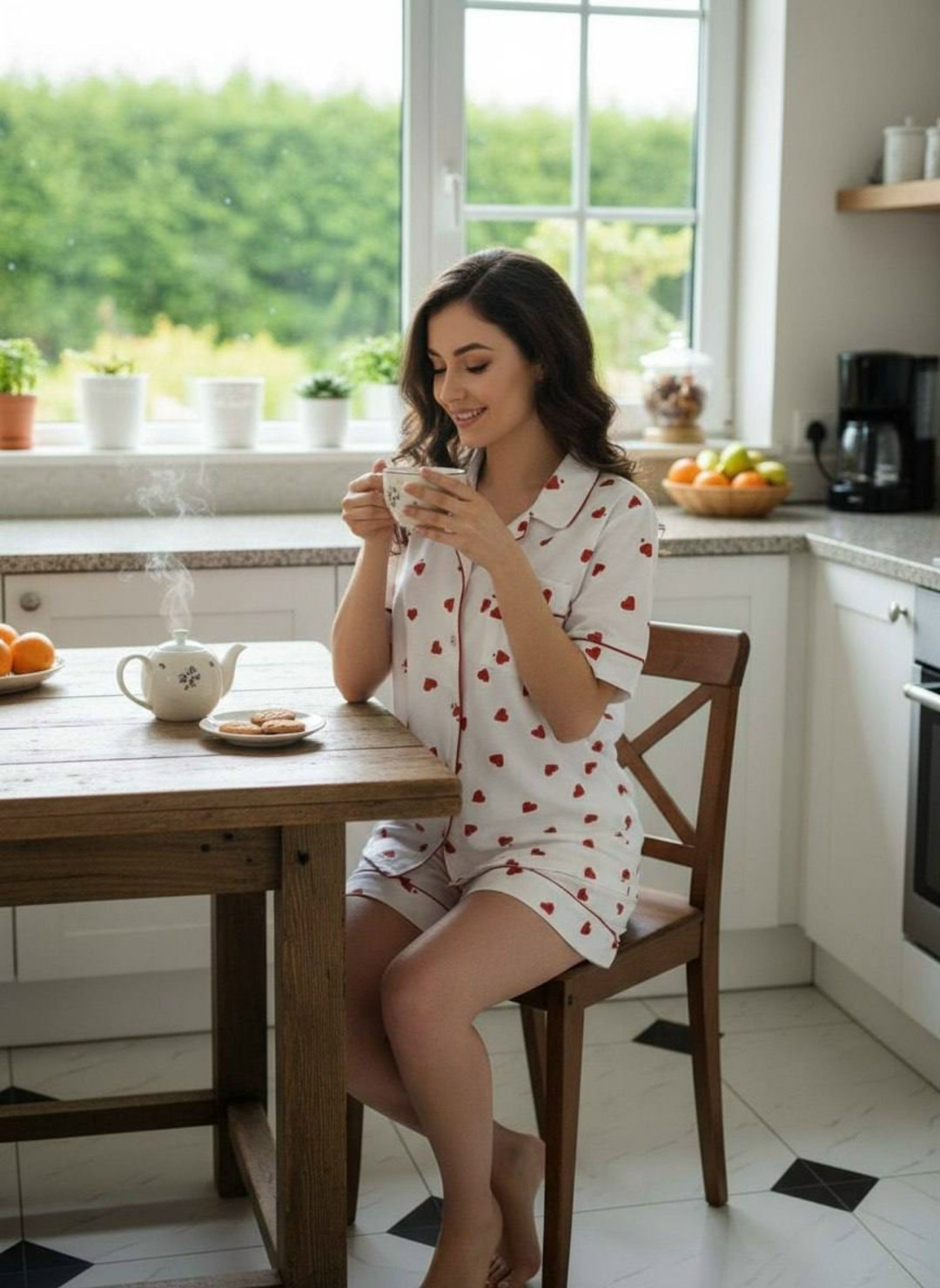 пижама женская муслиновая с шортами с сердечками,женские пижамы,пижама с принтом,пижамы женски,пижама для женщин