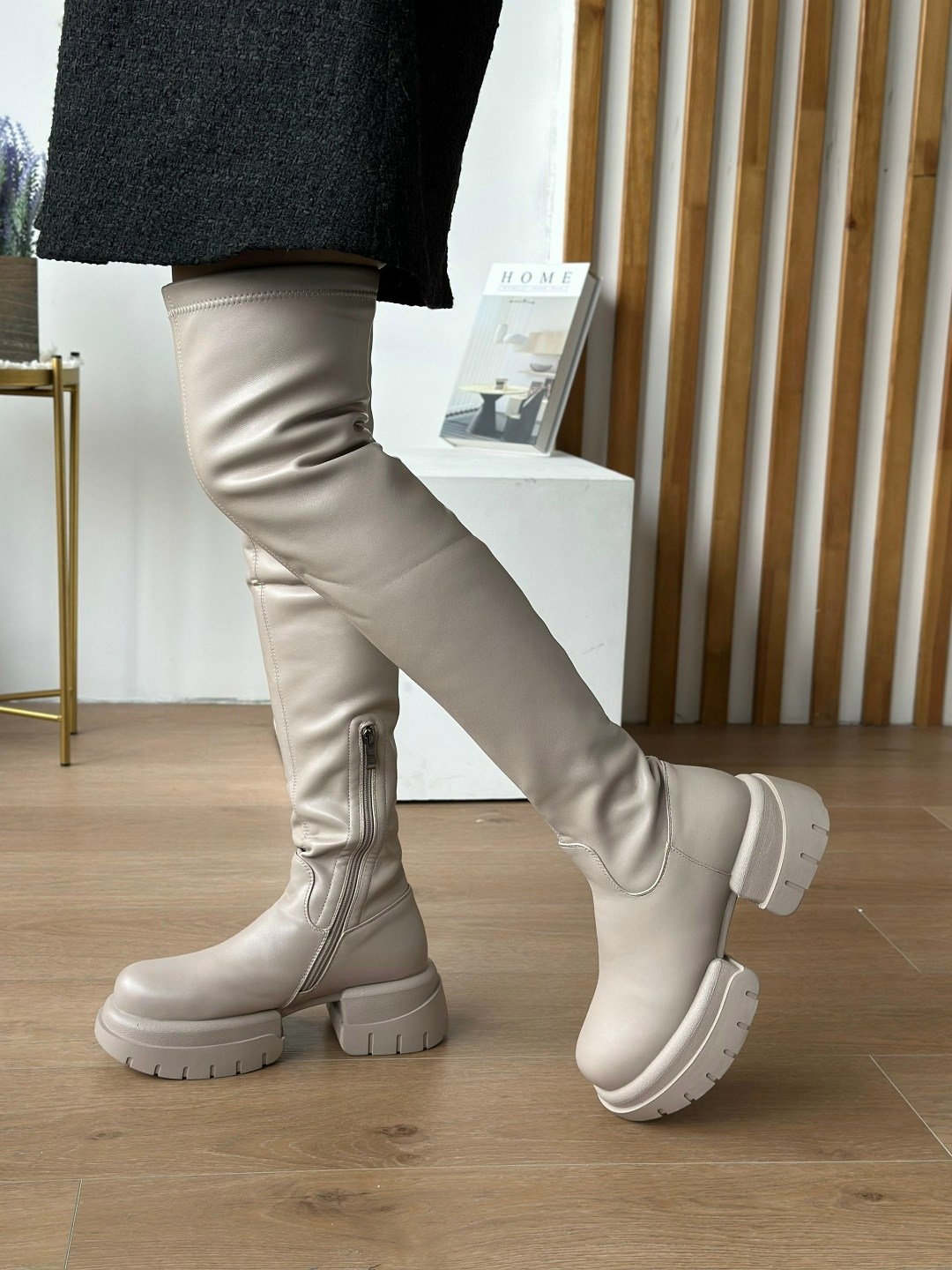 сапоги-ботфорты демисезонные на низком каблуке ciaociao store,сапоги-ботфорты демисезонные на низком каблуке ciaociao store цвет молочный,ботфорты женские,женские сапоги,демисезонные ботфорты
