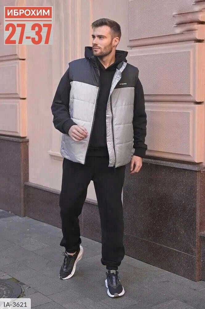 спортивный костюм тройка с жилеткой,мужская спортивная одежда,спортивный костюм с жилеткой теплый на флисе мужской больших размеров серый,мужской теплый спортивный костюм на флисе с жилетом,костюм спо