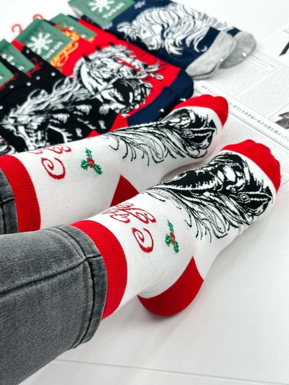 носки новогодние с принтом набор turkan,новогодние носки с принтом мужские подарочный набор 3 пары turkan,носки мужские с принтом новый год turkan 9813,носки мужские новогодние комплект 3 пары 41-46 р