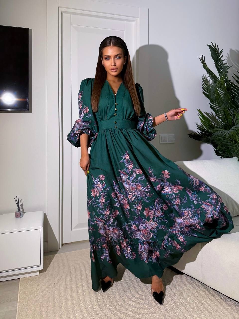 длинное платье,платье с длинными рукавами,длинное платье с цветочным принтом,стильное платье,платье женская