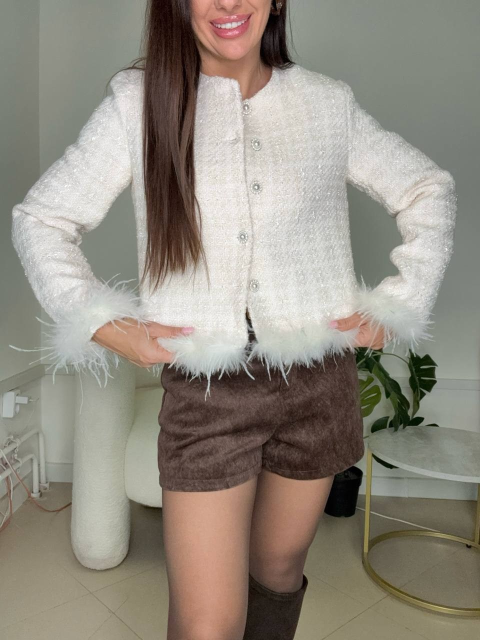 жакет твидовый,жакет,женские кардиганы,искусственная эко шуба укороченная из меха оверсайз wild vibe,кардиган