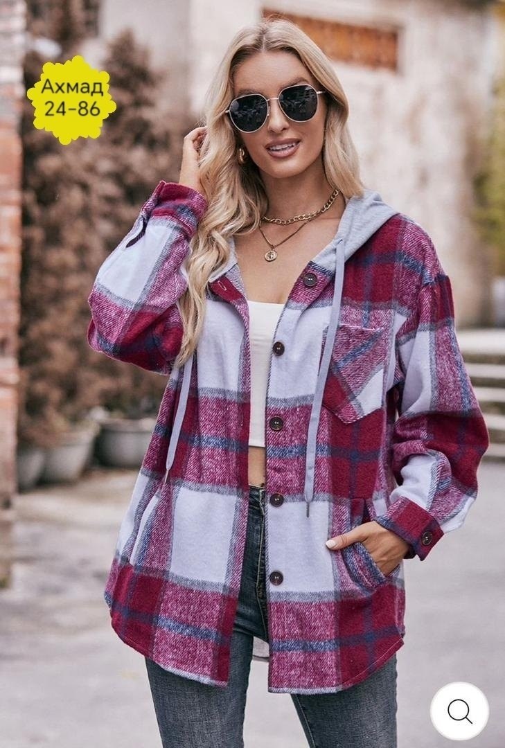 рубашка с капюшоном,рубашка в клетку с капюшоном,рубашка женская в клетку,клетчатая рубашка с капюшоном,рубашка в клетку с капюшоном мех оверсайз теплая
