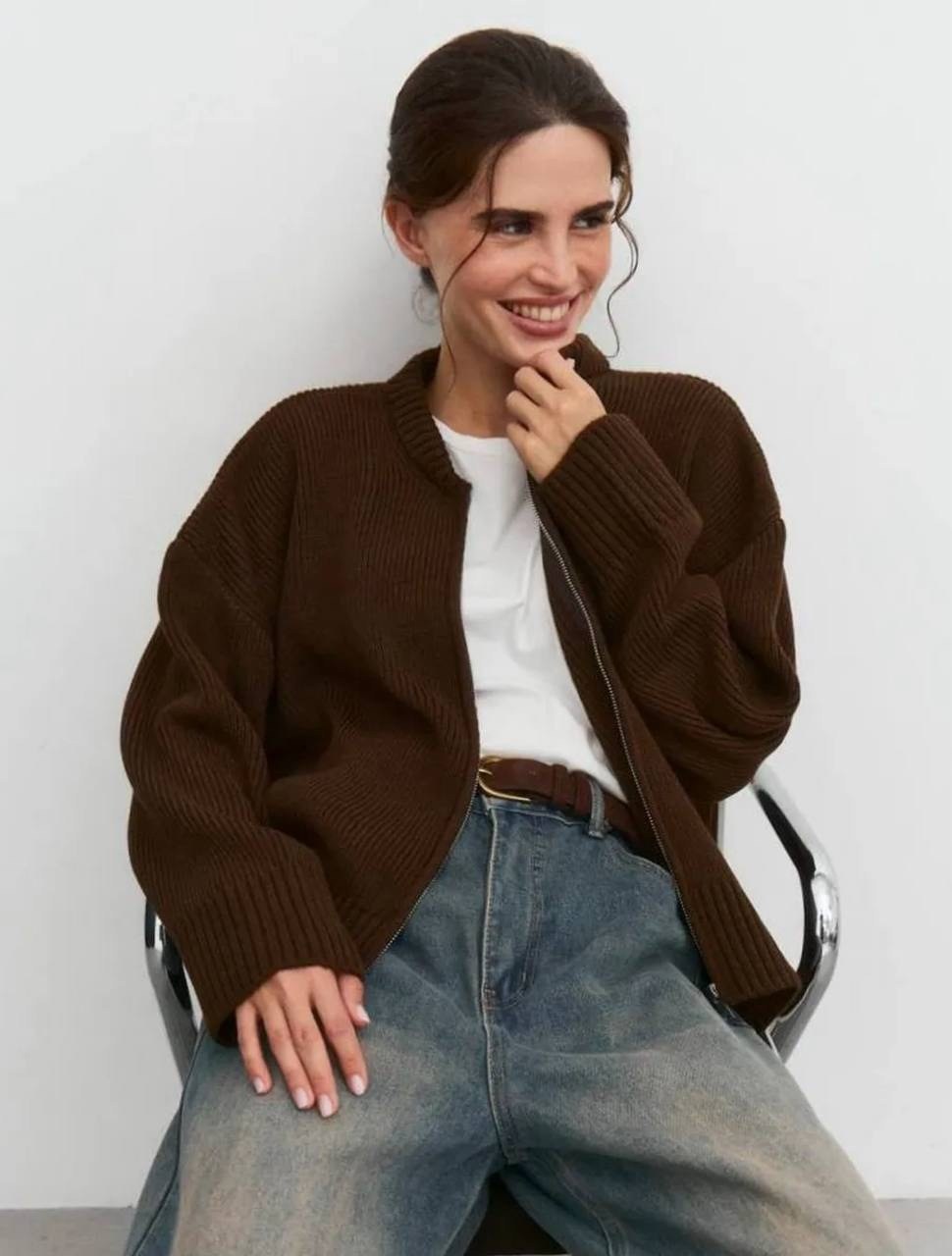 кардиган на молнии вязаный укороченный,женский трикотажный кардиган на молнии,вязаный кардиган на молнии,кардиган,повседневный однотонные вязаный кардиган на молнии