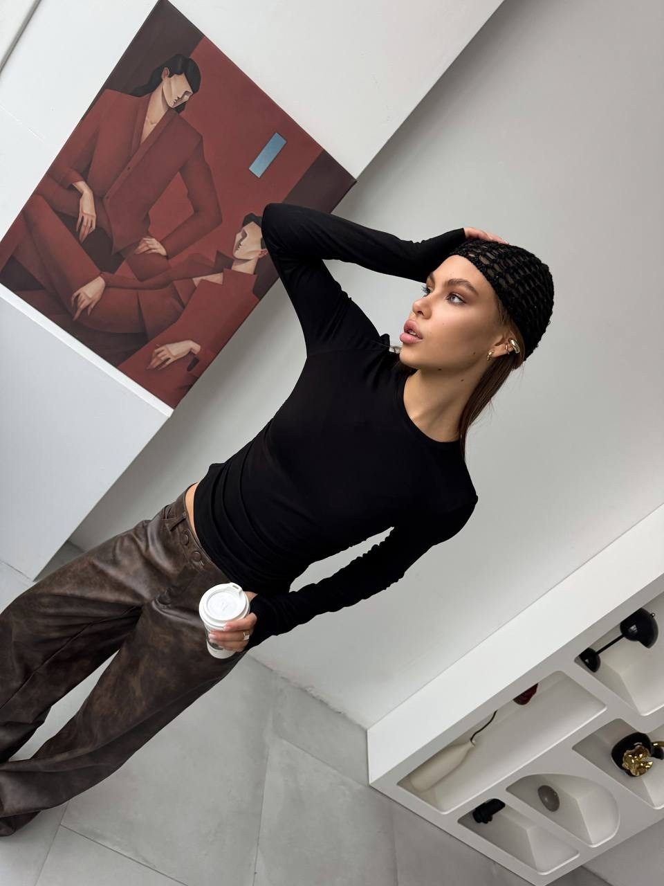 брюки палаццо из экокожи с высокой посадкой espiro,женские брюки кожаные,брюки из экокожи,кожаные брюки,брюки из экокожи женские