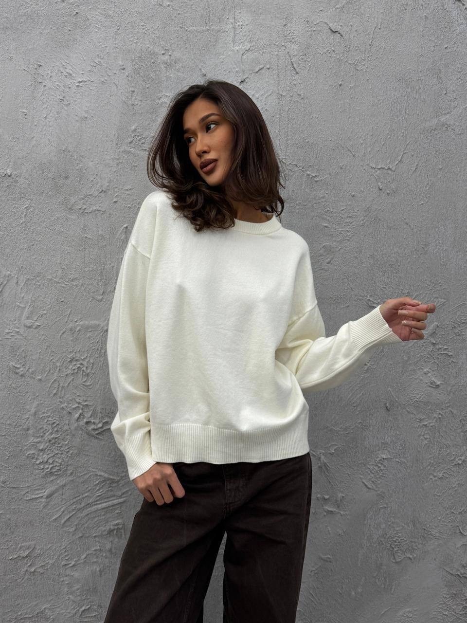 вязаный свитер оверсайз базовый fashion lux,джемпер оверсайз,свитер оверсайз,свитер кашемир,свитер женский