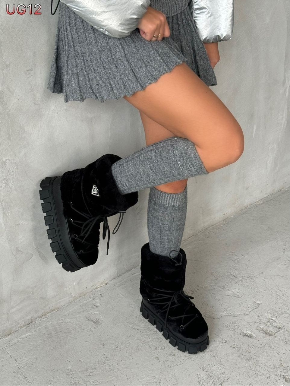 ,зимние угги на платформе,женские угги,угги женские экозамша шерсть черный,дутики