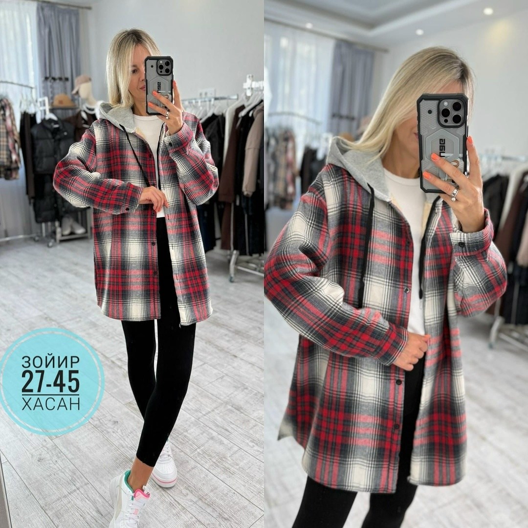 рубашка теплая,рубашка с капюшоном,рубашка утепленная,рубашка теплая в клетку оверсайз,рубашка оверсайз теплая в клетку удлиненная amy store