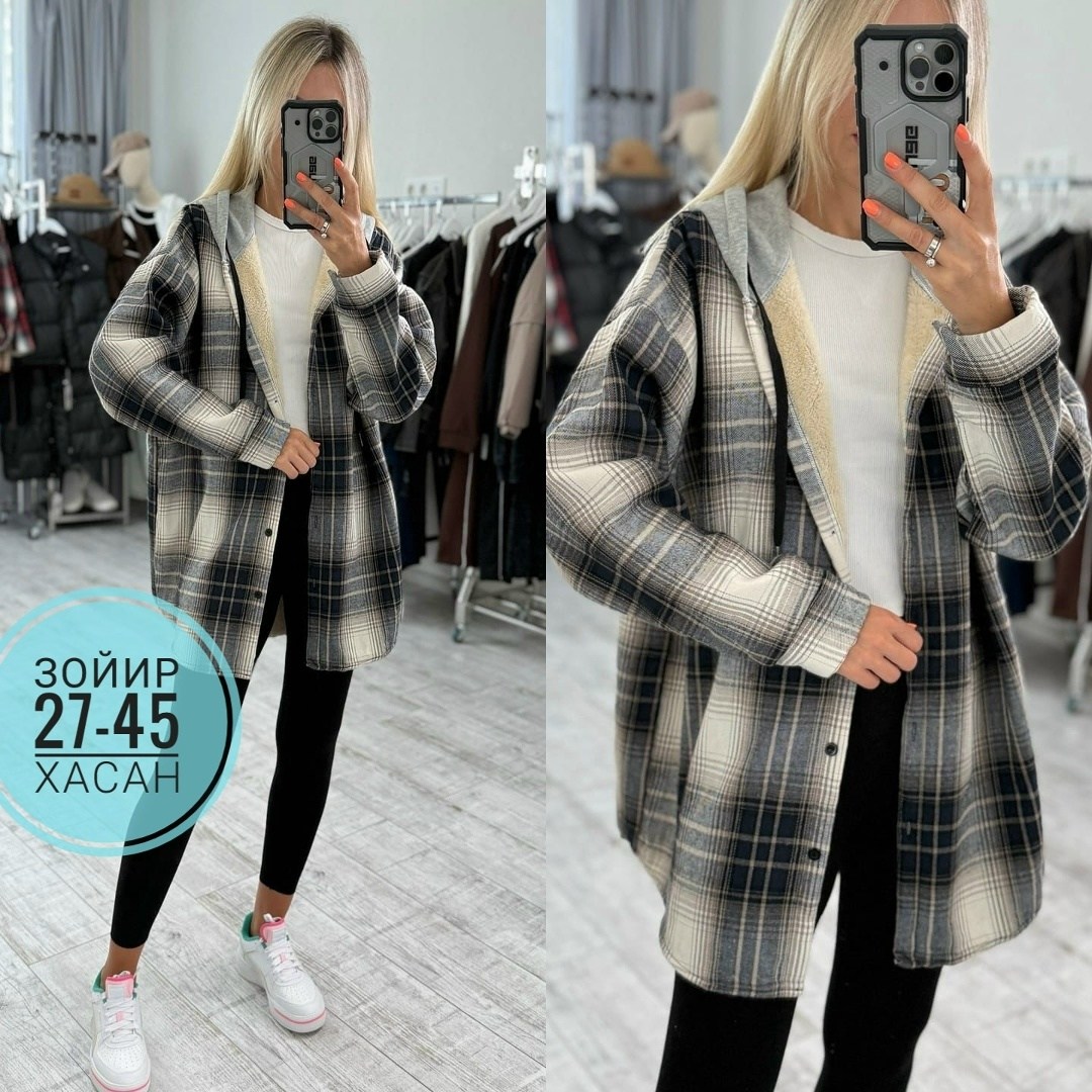 рубашка теплая,рубашка с капюшоном,рубашка утепленная,рубашка теплая в клетку оверсайз,рубашка оверсайз теплая в клетку удлиненная amy store