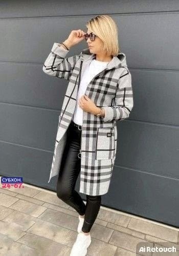 кардиган женские в клетку,пальто в клетку,модное пальто,стильное пальто,пальто с капюшоном
