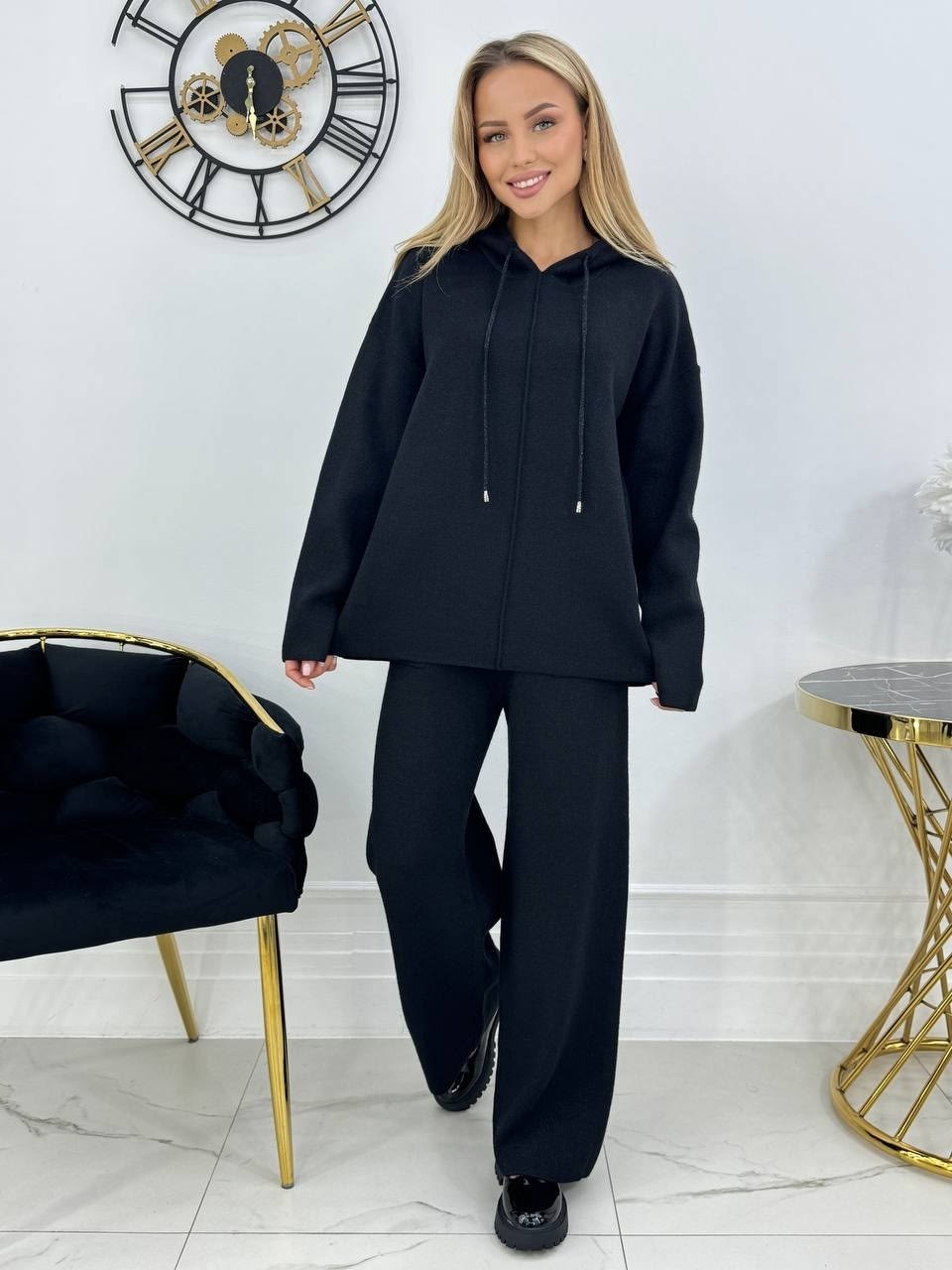 костюм женский: свитер и штаны (one size 42-48) арт. 1361301,костюм трикотажный oversize kotam,трикотажный костюм,костюм женский вязаный,белый трикотажный костюм
