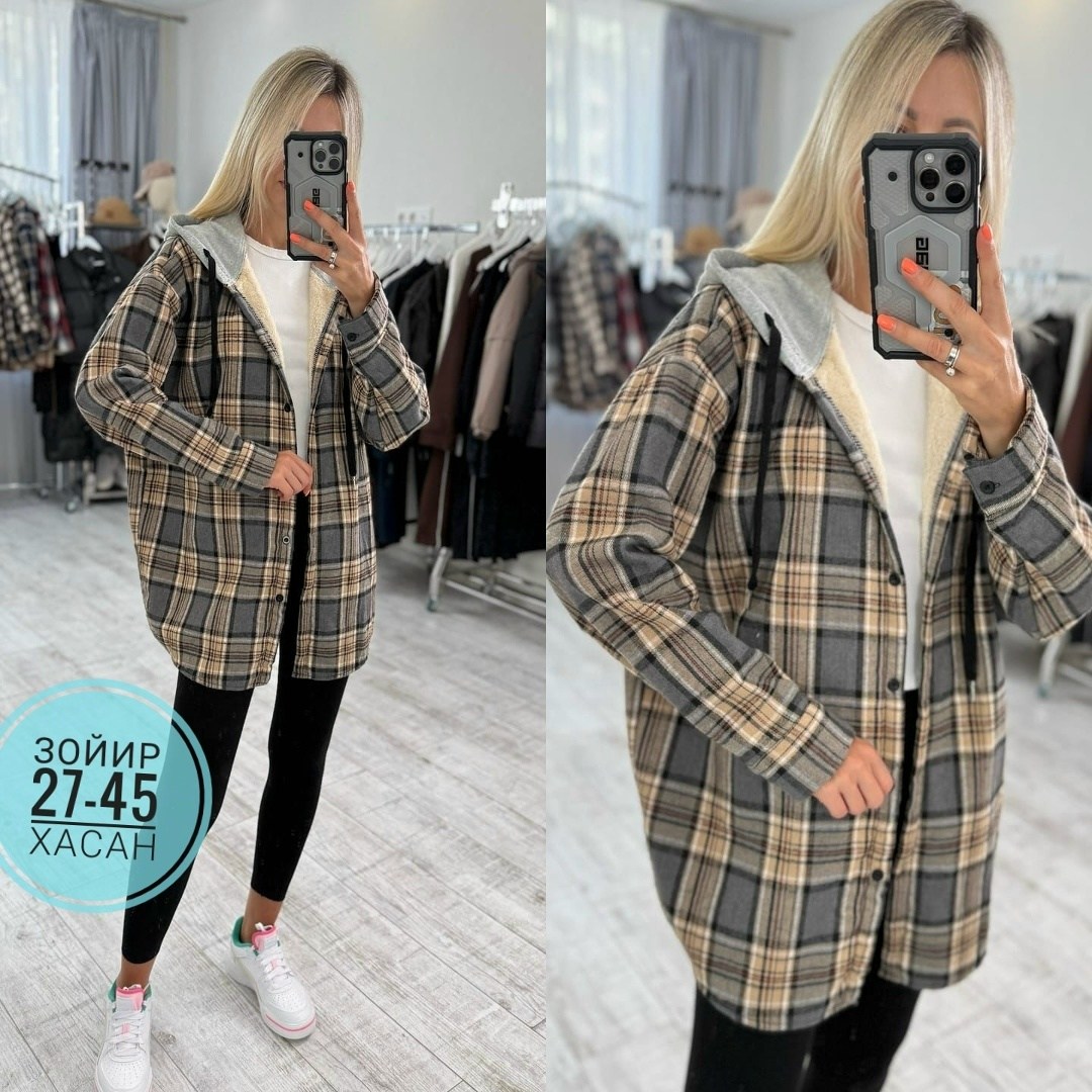 рубашка теплая,рубашка с капюшоном,рубашка утепленная,рубашка теплая в клетку оверсайз,рубашка оверсайз теплая в клетку удлиненная amy store
