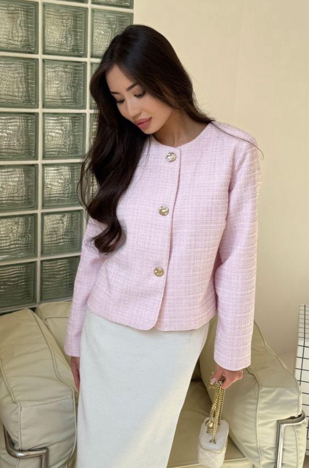 жакет молочный твидовый moe more,жакет,элегантный жакет,твидовый жакет,пиджак твидовый