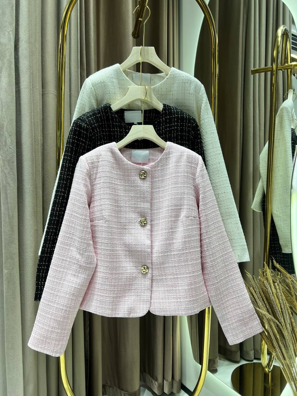 жакет молочный твидовый moe more,жакет,элегантный жакет,твидовый жакет,пиджак твидовый