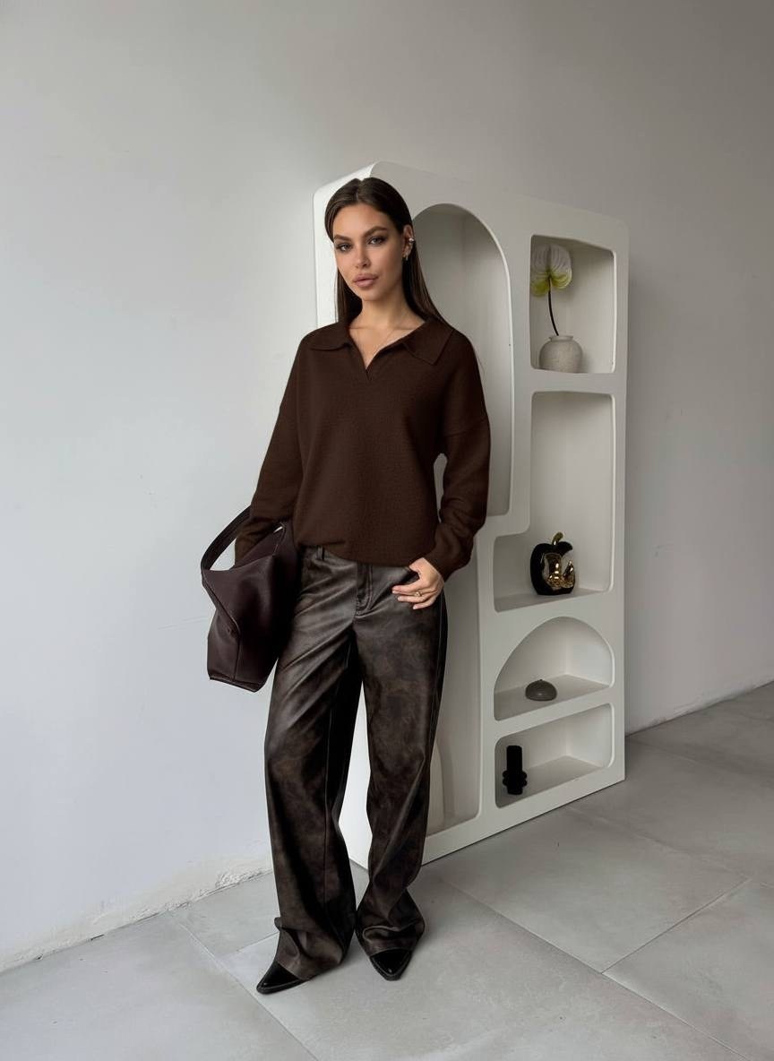 свитер вязаный оверсайз с горлом на молнии mycloz цвет коричневый,джемпер,свитер объемный на молнии niceone какао,свитер с воротником,джемпер на молнии женский