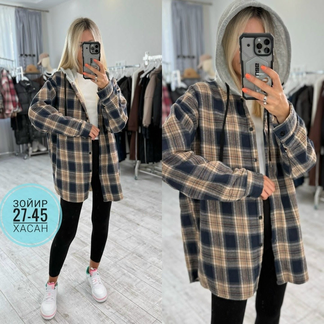 рубашка теплая,рубашка с капюшоном,рубашка утепленная,рубашка теплая в клетку оверсайз,рубашка оверсайз теплая в клетку удлиненная amy store