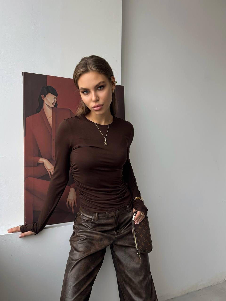 лонгслив женский emberens коричневый длинный,лонгслив с длинным рукавом emberens коричневый,лонгслив с длинным рукавом emberens 283013766,коричневый лонгслив,лонгслив женский