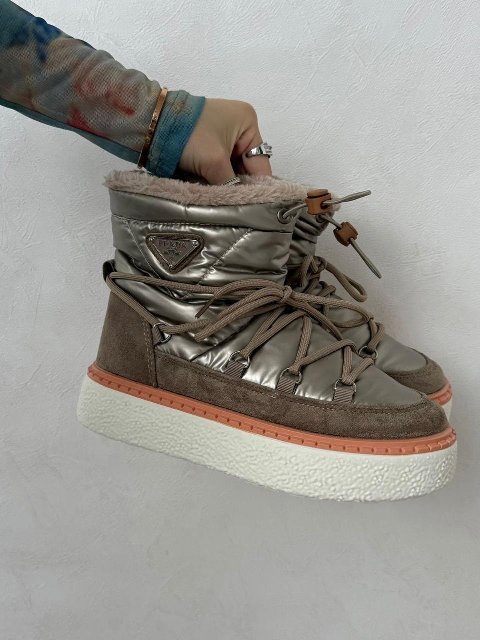 ,луноходы женские,луноходы женские diora,зимние ботинки tommy hilfiger на шнуровке metallic snowboot серебряный,луноходы