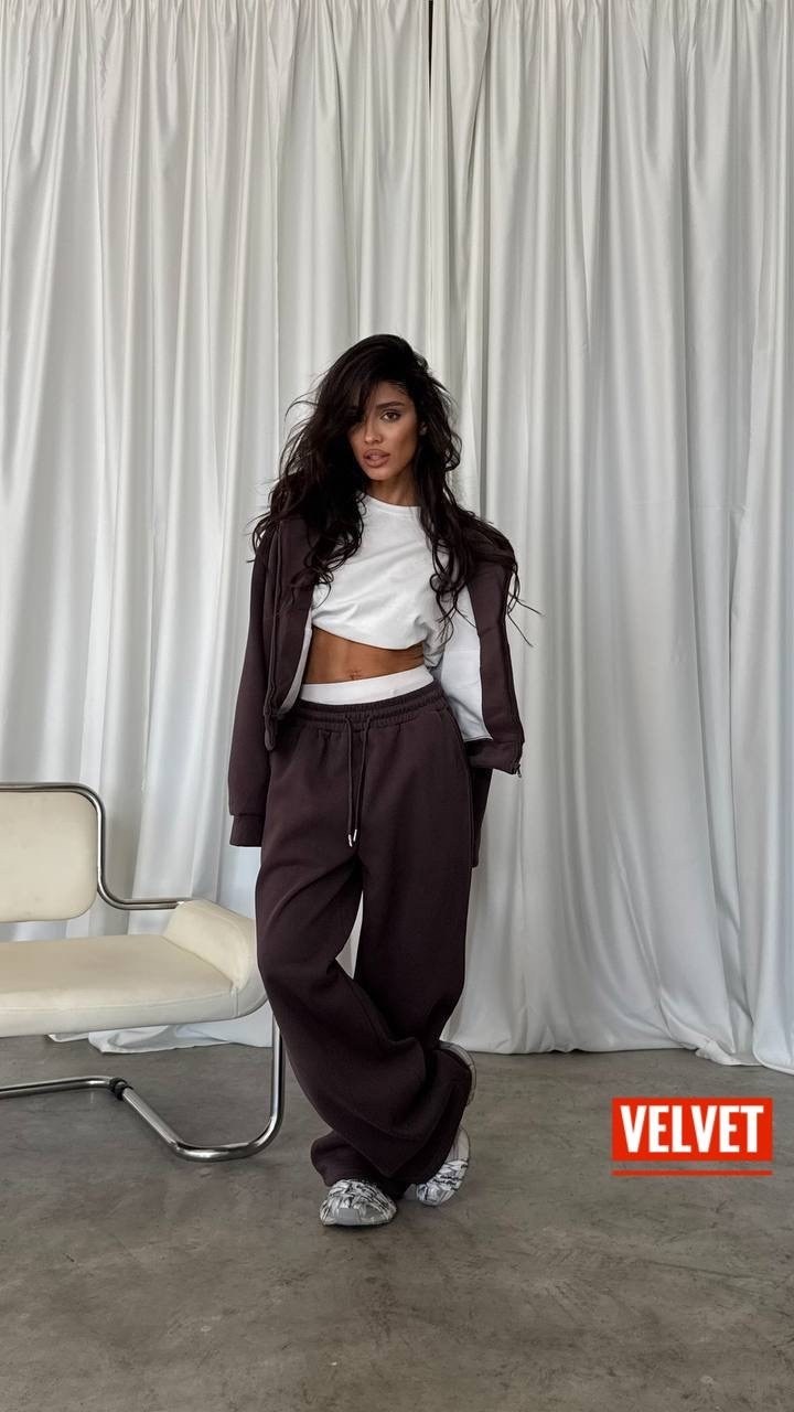 костюм спортивный со штанами палаццо и зип худи micca 362772883,костюм оверсайз с бомбером,cпортивный костюм женский на флисе,женский костюм,костюм спортивный со штанами палаццо и зип худи micca