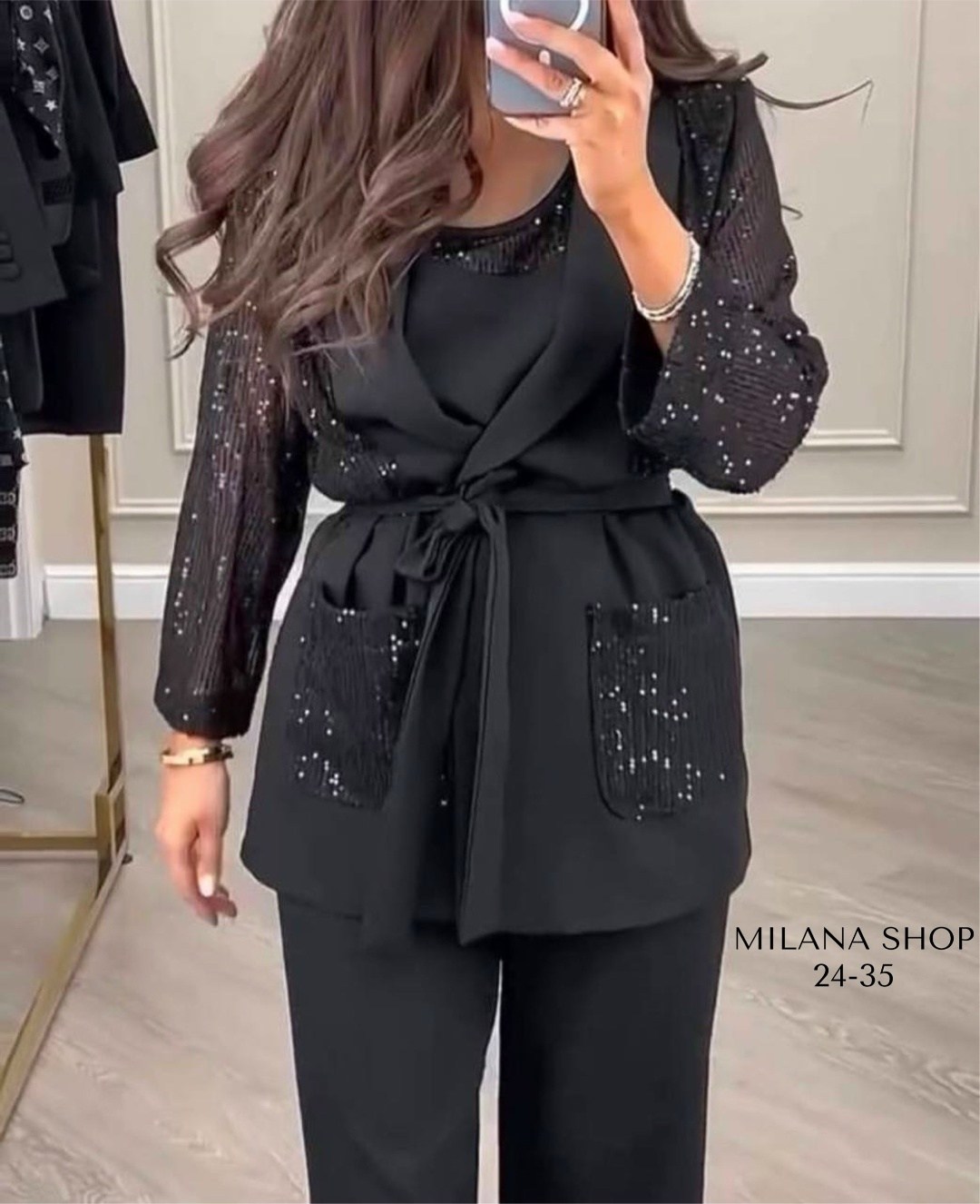 женский костюм тройка ткань креп и пайетки,брючный костюм тройка,костюм тройка,брючный костюм,нарядный брючный костюм тройка