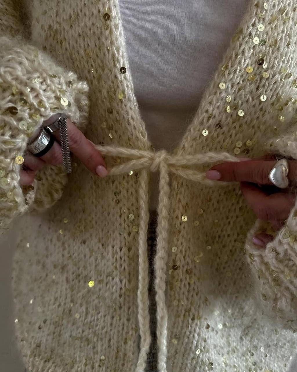 кардиган с пайетками,кофта с пайетками,кардиган вязаный,кардиган с пайетками "сияние",стильная кофта