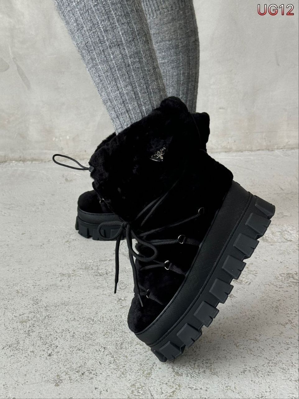 ,зимние угги на платформе,женские угги,угги женские экозамша шерсть черный,дутики