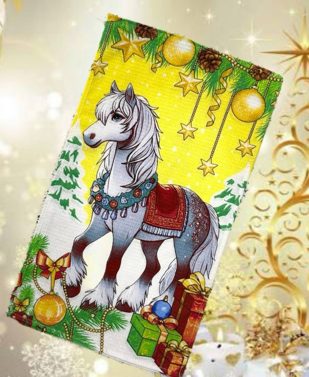 полотенце 70*140 см символ 2026 года,полотенце с лошадью арт. 11655576,полотенце,вафельное полотенце,полотенце вафля