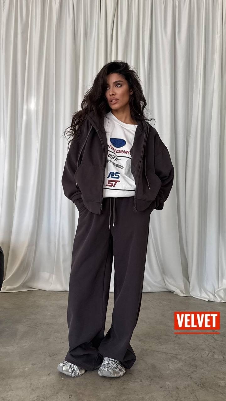 костюм спортивный со штанами палаццо и зип худи micca 362772883,костюм оверсайз с бомбером,cпортивный костюм женский на флисе,женский костюм,костюм спортивный со штанами палаццо и зип худи micca