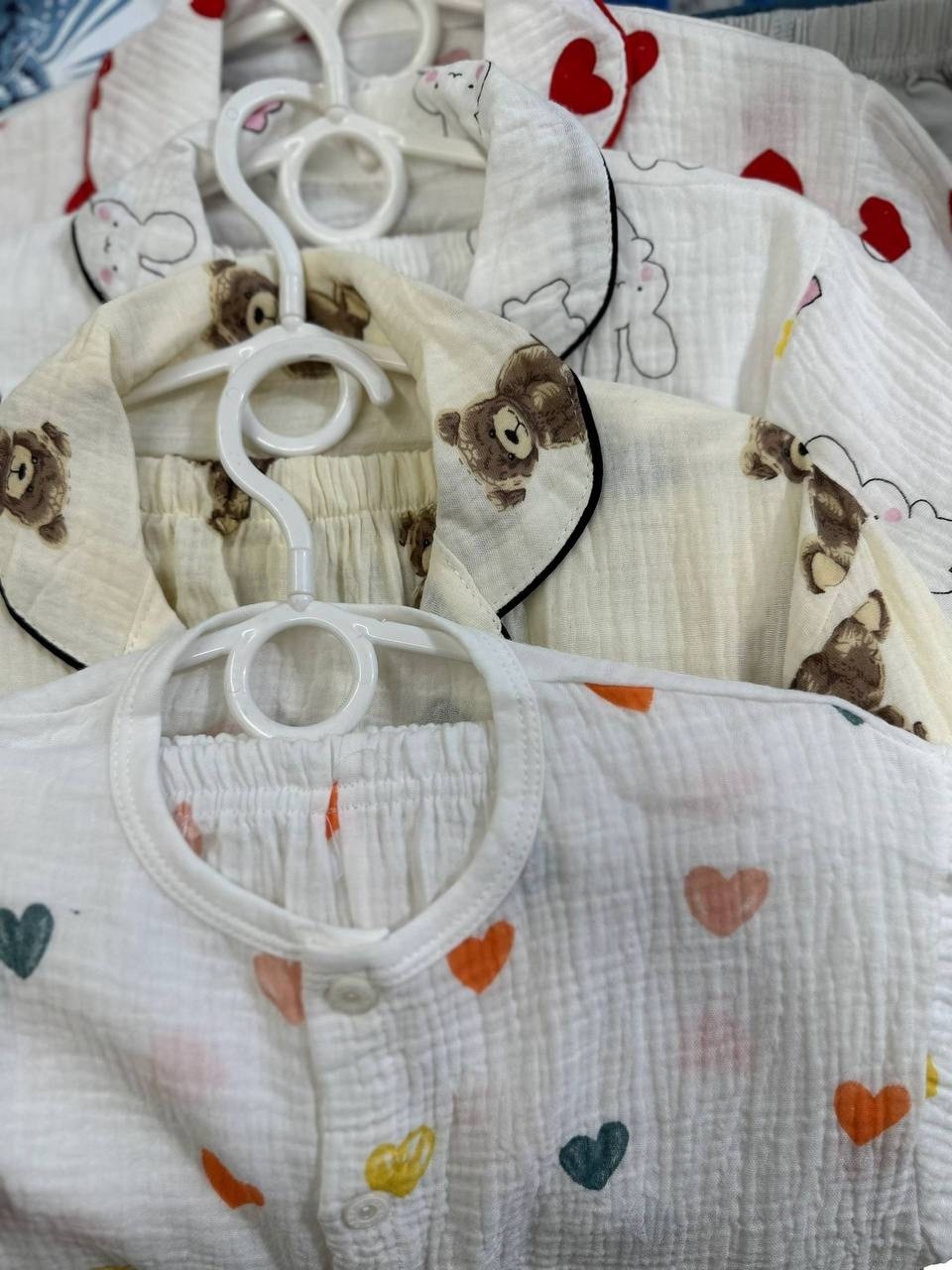 муслиновая пижама,пижама сердечки,муслиновая пижама женская,детская муслиновая пижама,пижамы детские