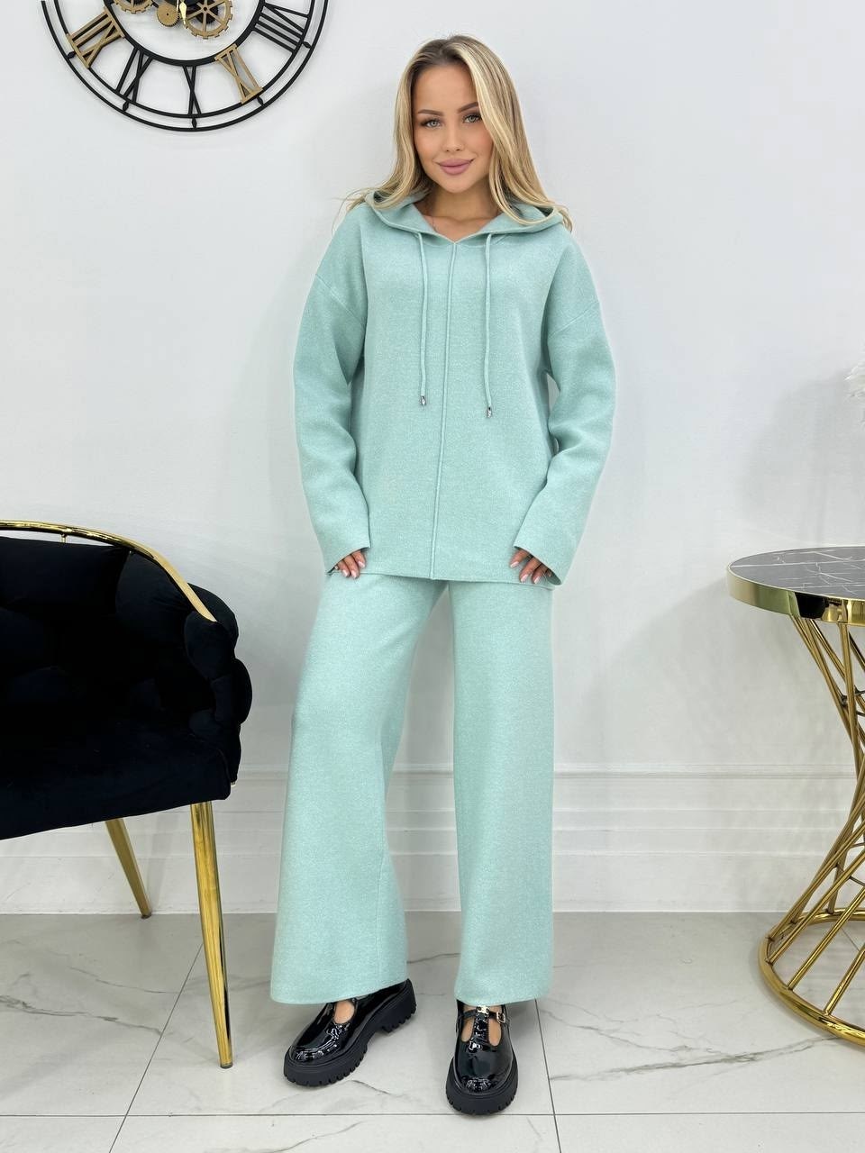 костюм женский: свитер и штаны (one size 42-48) арт. 1361301,костюм трикотажный oversize kotam,трикотажный костюм,костюм женский вязаный,белый трикотажный костюм