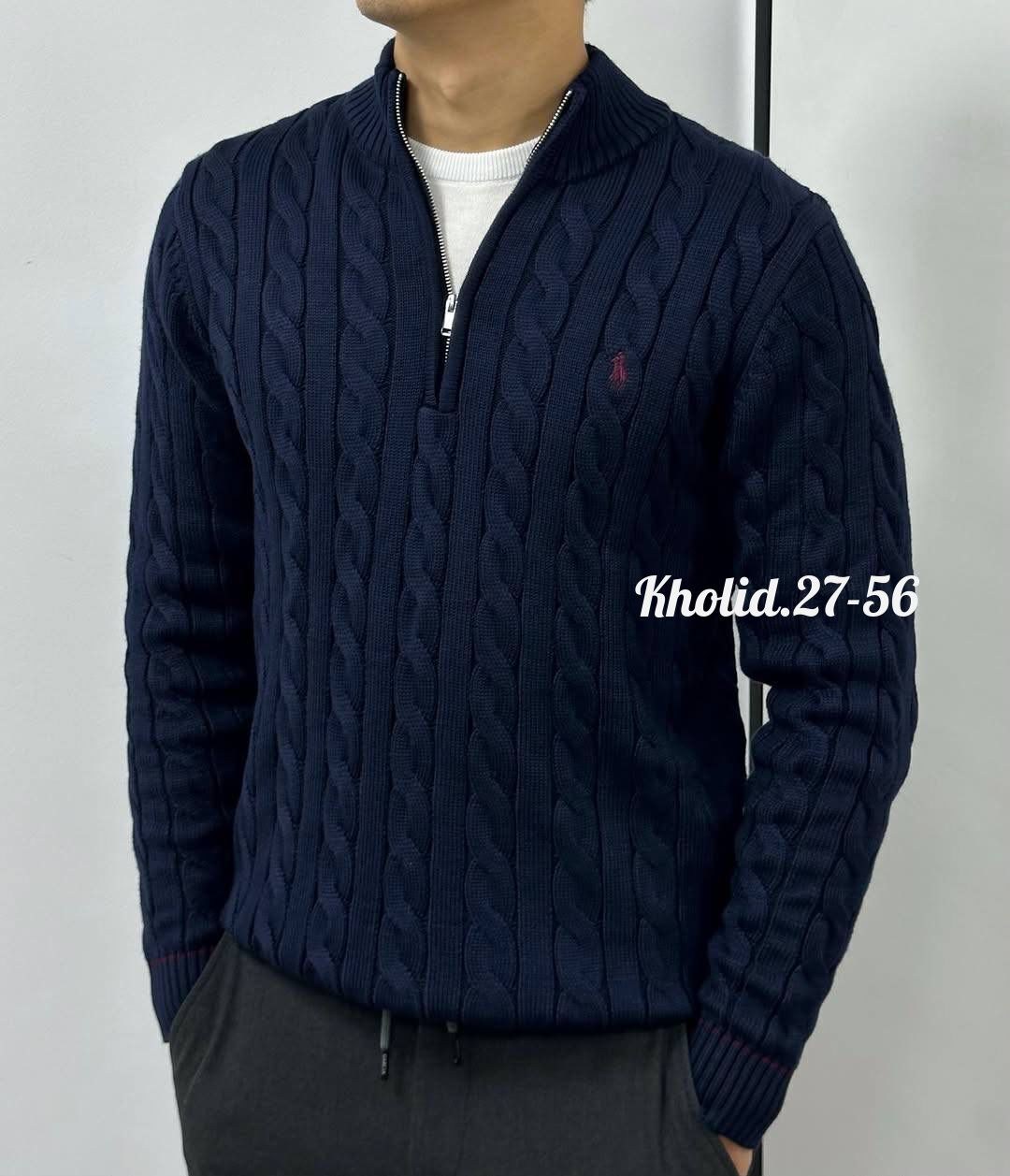 свитер для мужчин вязка,мужские кофты,джемпер мужской,свитер мужской polo ralph lauren вязаный с воротником на молнии синий,свитер для мужчин вязка арт.5528708