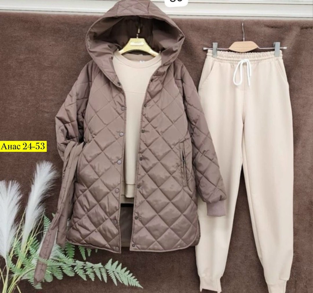 костюм спортивный тройка с длинным стеганым пальто cubi shop,костюм спортивный тройка с длинным стеганым пальто,костюм тройка,куртка-жатка,костюм тройка с курткой