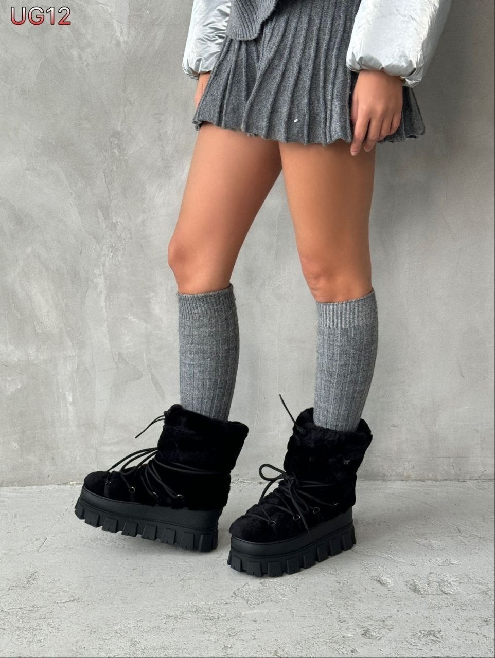 ,зимние угги на платформе,женские угги,угги женские экозамша шерсть черный,дутики
