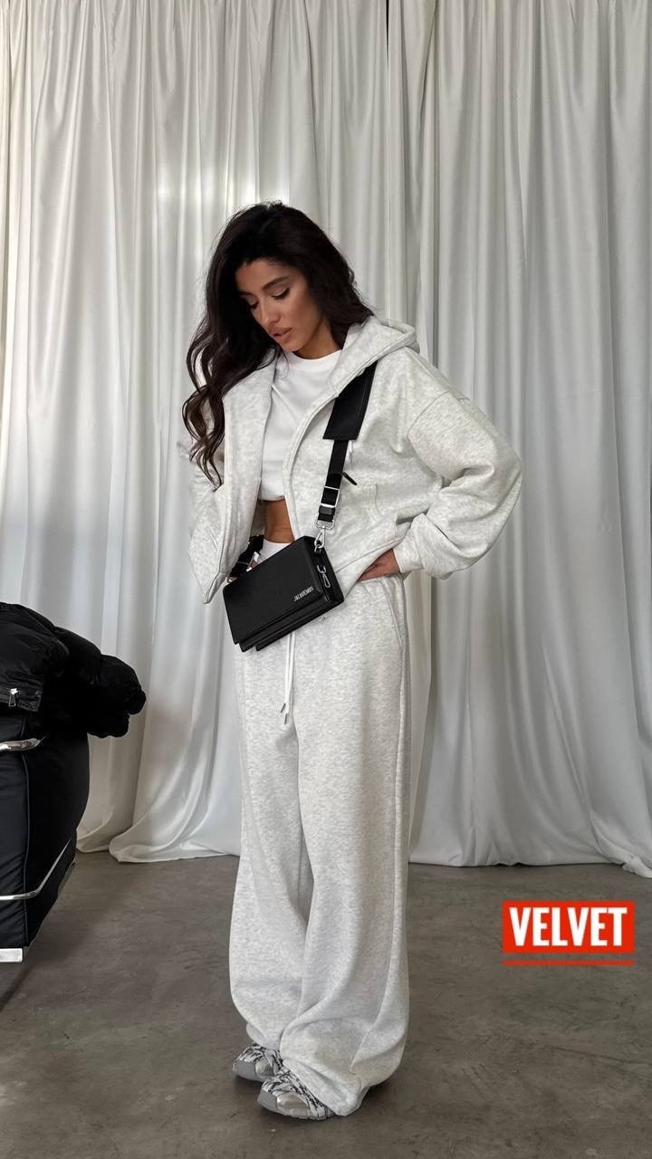 костюм спортивный со штанами палаццо и зип худи micca 362772883,костюм оверсайз с бомбером,cпортивный костюм женский на флисе,женский костюм,костюм спортивный со штанами палаццо и зип худи micca