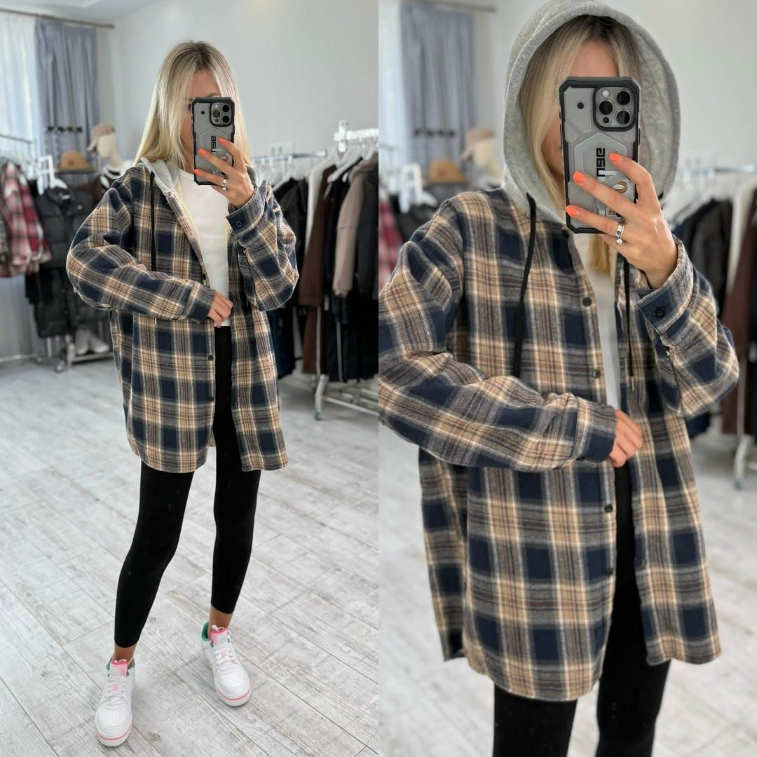 рубашка клетчатая с мехом внутри с капюшоном melidim,рубашка клетки с капюшоном,рубашка в клетку с капюшоном оверсайз,рубашка клетчатая удлиненная с мехом капюшоном melidim,женская рубашка