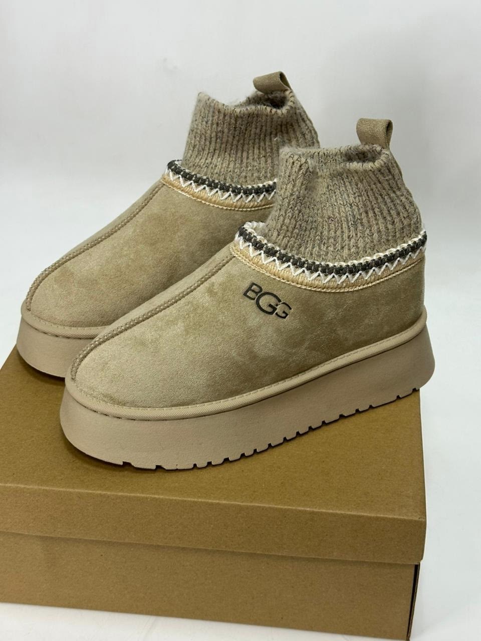 угги зимние tazz platform knit цвет светло-коричневый,женские угги,угги женские ugg,,угги зимние женские короткие на платформе с носочком elturmoda