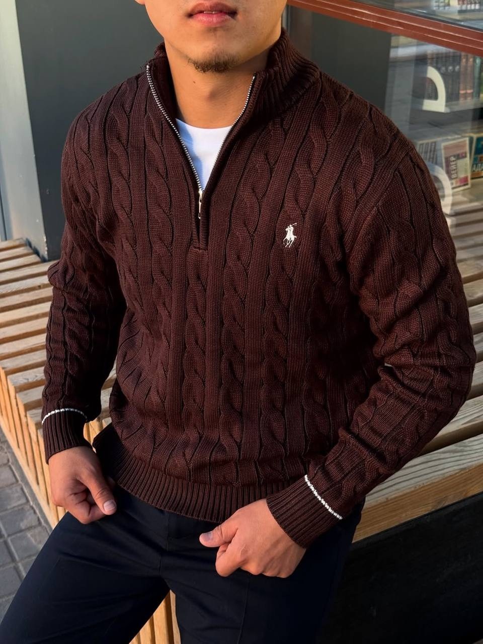 свитер мужской polo ralph lauren вязаный с воротником на молнии синий,свитера поло ральф лорен мужские,мужской свитер,джемпер polo ralph lauren,polo ralph lauren свитер