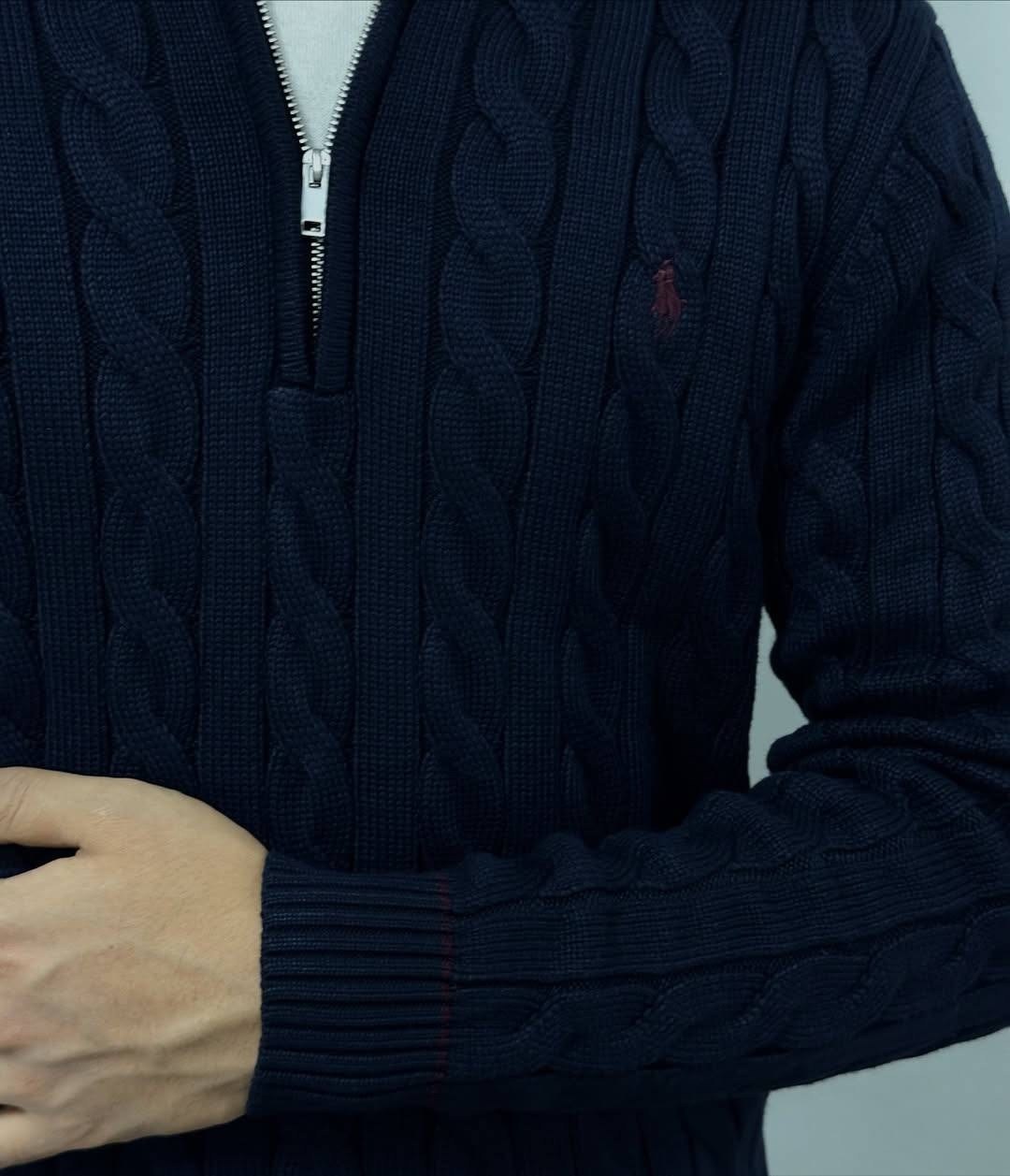 свитер мужской polo ralph lauren вязаный с воротником на молнии синий,свитера поло ральф лорен мужские,мужской свитер,джемпер polo ralph lauren,polo ralph lauren свитер