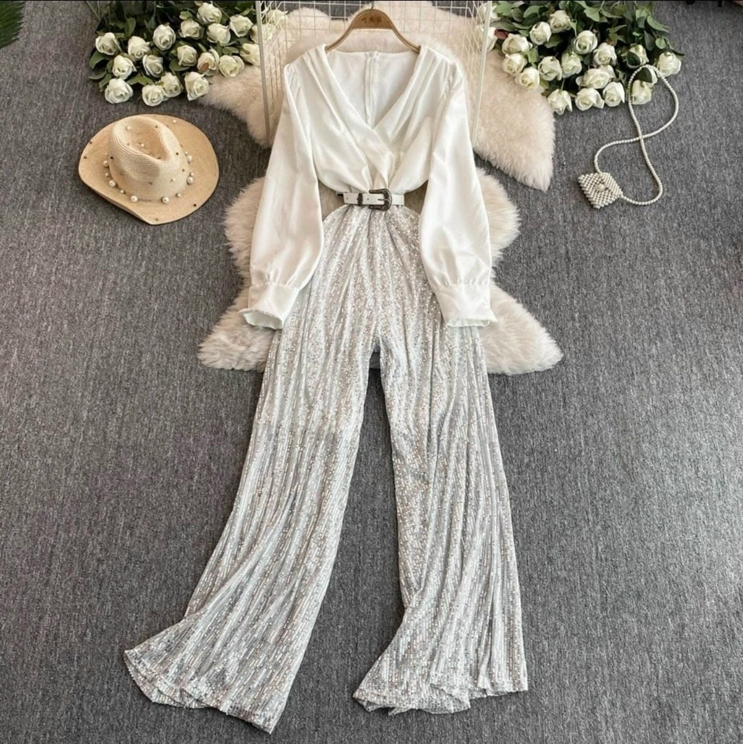 элегантные комбинезоны,вечерние комбинезоны,элегантные женские комбинезоны,комбинезон с широкими штанинами,блестящий комбинезон