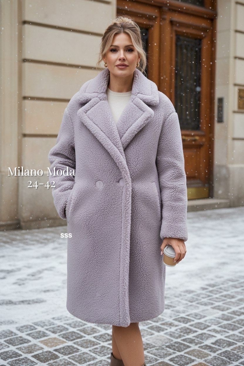 сиреневое пальто тедди экомех женское ветка onesize 42 - 50,женская шуба,экошуба тедди под сиреневую овчину,пальто шуба,шуба тедди