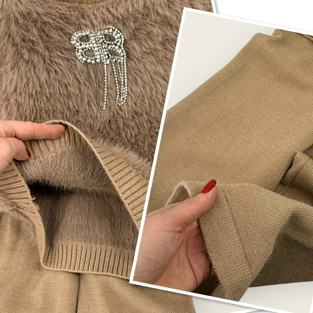 джемпер бежевый,свитер и брюки,костюмы трикотажные,джемпер и брюки,комплект джемпер