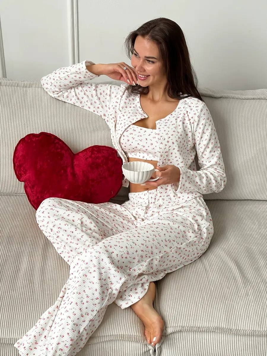 женская пижама,пижама 3 в 1 тройка со штанами lightly,женская пижама 3 в 1 тройка со штанами lightly 268117051,пижама женская комплект,пижама 3 в 1 тройка со штанами lightly цвет белый