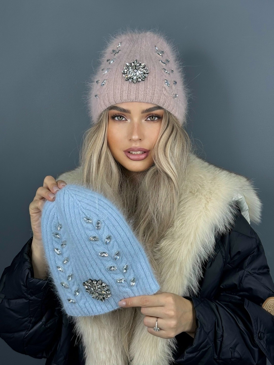 шапка зимняя вязаная бини ангора,шапка зимняя вязаная бини ангора g&c shop,женская шапка из ангоры,шапка женская,женская зимняя шапка