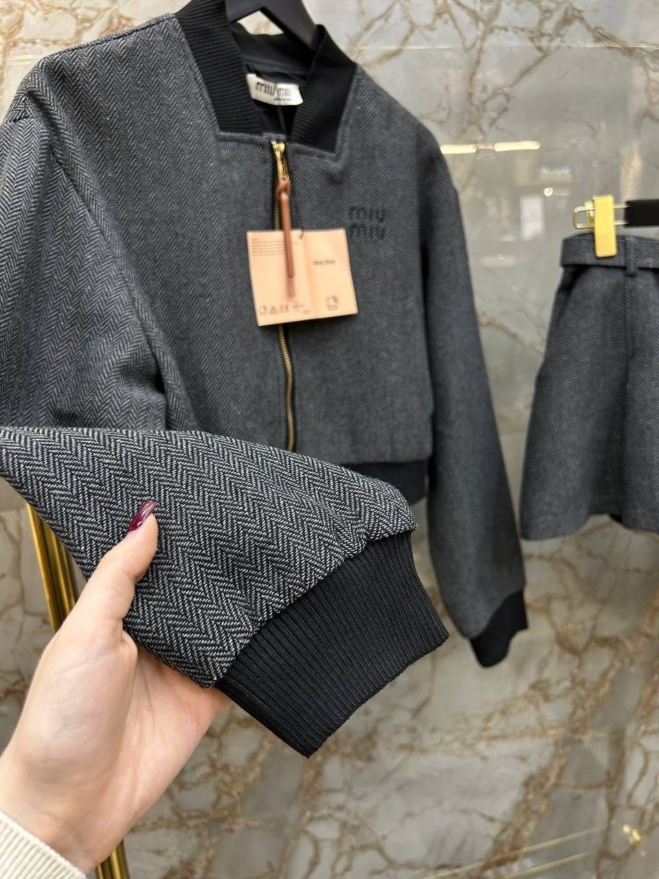 костюм с юбкой,костюм miu miu,костюм женский,куртка бомбер