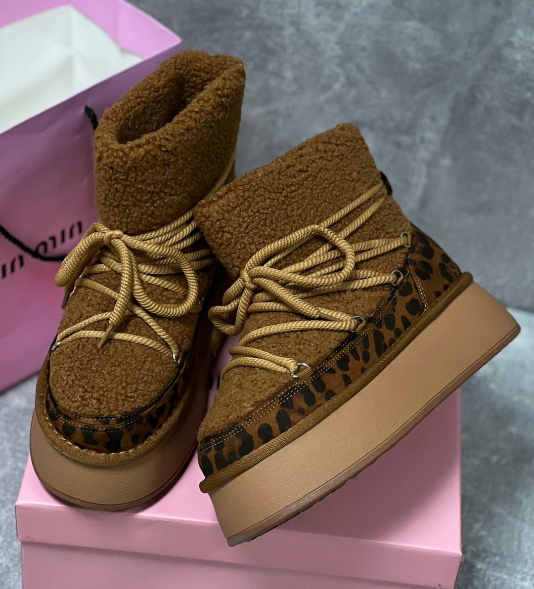 угги луноходы меховые на высокой подошве besmoda shoes 256523753,,женские угги,луноходы женские,угги зимние с мехом на завязках valentina wang