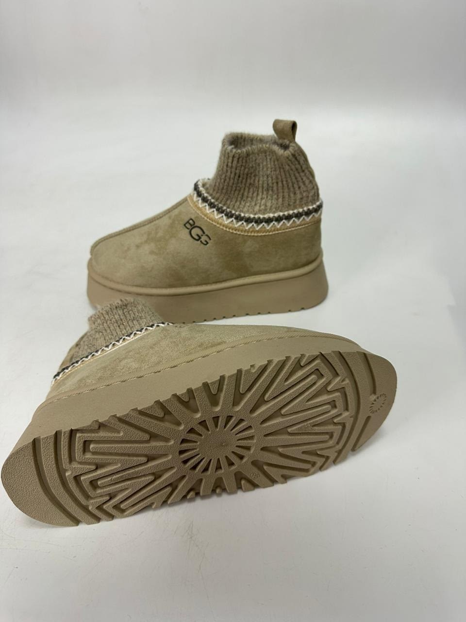 угги зимние tazz platform knit цвет светло-коричневый,женские угги,угги женские ugg,,угги зимние женские короткие на платформе с носочком elturmoda