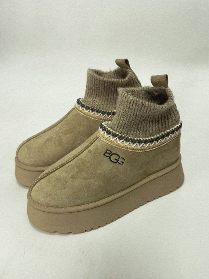 угги зимние tazz platform knit цвет светло-коричневый,женские угги,угги женские ugg,,угги зимние женские короткие на платформе с носочком elturmoda