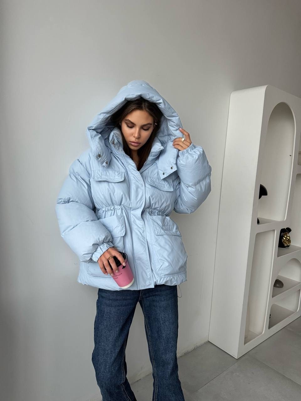 демисезонная куртка,куртка женская голубая,куртка голубая,куртка оверсайз,голубой оверсайз пуховик