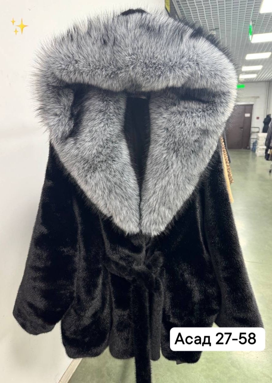 шуба из эко меха под норку,шуба женская,шубка из меха норки с капюшоном из чернобурой лисы,шуба женская модель очень красивая мех идет под норка есть с капюшоном,норковая шуба с капюшоном